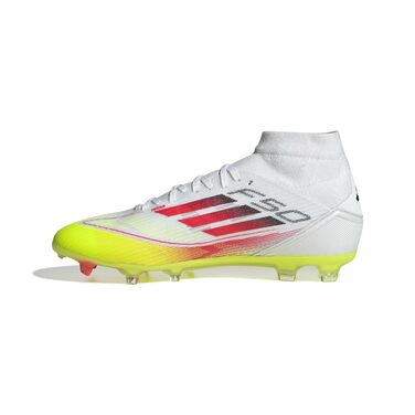 Футбольні бутси adidas F50 League Mid FG/MG, жіночі, колір 39 1/3, колір Cloud White, яскраво-червоний, сонячно-жовтий