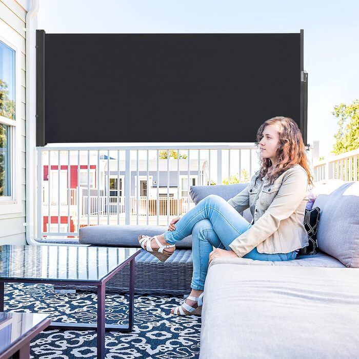 Розсувний бічний тент LARS360, екран для забезпечення конфіденційності та вітрозахисний екран, бічний тент для балкону з кріпленням до підлоги, тент для бокової стіни, тканина тенту для тераси та балкону (100x300 см, антрацит) 100x300 см антрацит