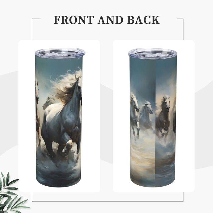 Кухоль з прямою трубочкою, дизайн коні, що біжать по річці, друкований, підходить для кемпінгу, офісу та дому, 590 мл