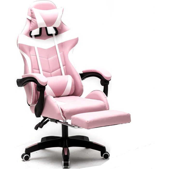 Ігрове крісло VDD Cyclone з підставкою для ніг - Офісне крісло - Гоночне ігрове крісло - Рожево-біле