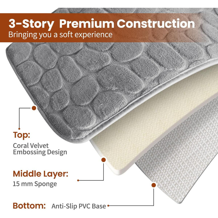 Комплект килимків для ванної, 4 предмети, нековзний, килимок для ванної, що прається, килимок для ванної з піни з ефектом пам&39яті, сірий килимок для ванної, килимок для ванної 50x80 см, 50x120 см, 50x50 см, 60x40 см