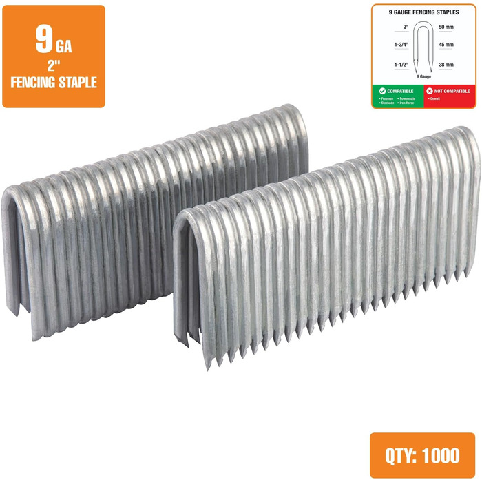 Скоби для огорожі з оцинкованої сталі Freeman FS105G1916 1-9/40,6 см, 10,5 калібру (1500 штук), FS9G2 9 калібру, 2&39