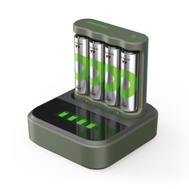 Зарядний пристрій GP ReCyko USB B441, включаючи 4 батареї ReCyko AA 2100 мАг та USB-док-станцію, зарядний пристрій для батарей AA AAA зі світлодіодними індикаторами