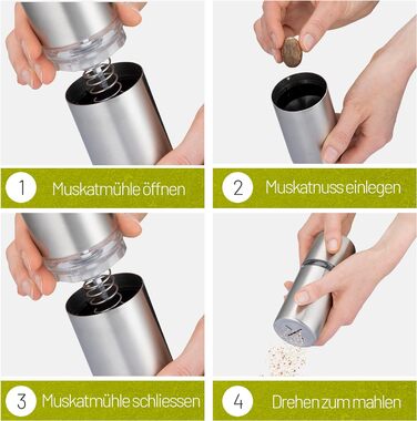 Млин для мускатного горіха ZOLMER з контейнером для зберігання I надзвичайно гострий подрібнювач для найтоншого мускатного порошку i Млин для мускатного горіха з нержавіючої сталі для мускатного горіха i Подрібнювач мускатного горіха