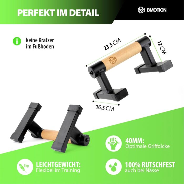 Дерев&39яні паралелети Mller & Blum, нековзні ручки для віджимань, високоякісне обладнання для калістеніки для використання в приміщенні та на вулиці, силові тренування з грифом для віджимань, міцні ручки для стійки на руках, віджимання