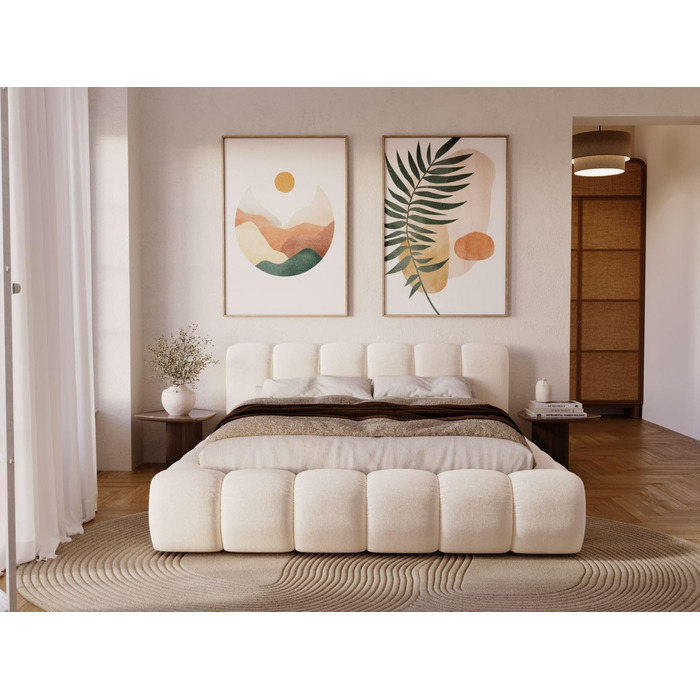 Ліжко GRAINGOLD Doria 180x200, М&39яке ліжко з ящиком для зберігання, Велюр, з рейковим каркасом, з узголів&39ям, без матраца (Кремовий, 180x200) Кремовий 180x200