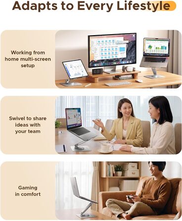 Основа для ноутбука ORICO з регульованою висотою та поворотним механізмом на 360, алюмінієва складана підставка для ергономічної роботи з MacBook Air/Pro та ноутбуками/планшетами 13-17.3, колір сріблястий - ST10