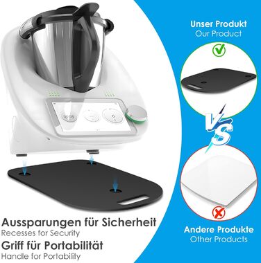 Розсувна дошка для Thermomix TM6/TM5, ковзаюча акрилова дошка без зусиль і швидкого переміщення, рулонна дошка для кухонного комбайна Thermomix Vorwerk TM6 TM5, дошка для аксесуарів (глянцевий чорний)