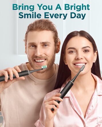 Електрична звукова зубна щітка для дорослих з 8 насадками, дорожнім кейсом, 5 режимами, водонепроникністю IPX7 та 90 днями роботи від акумулятора, чорного кольору, (в упаковці)