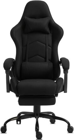 Ігрове крісло Delman, гоночне крісло, офісне крісло, комп&39ютерне крісло, масажна функція з 6 точками вібрації, крісло для керівника, тканинне, ергономічна підставка для ніг, 1036 (чорне)