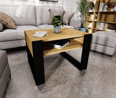 Журнальний столик 6553,6 см Стіл для вітальні з інженерної деревини, Міцний та сучасний журнальний столик з додатковим місцем для зберігання Журнальний столик, Артісан Дуб/Чорний, прямокутний 6553,6 см Артісан Дуб/Чорний