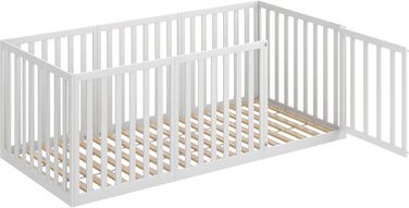 Дитяче ліжко CADANI Teso 90x200 см Ліжко-ліжко Монтессорі з дверцятами та захистом від падіння, 6 варіантів складання, масив сосни білого кольору, можна використовувати як манеж, вкл. рейкову основу 90 x 200 см білого кольору з дверцятами