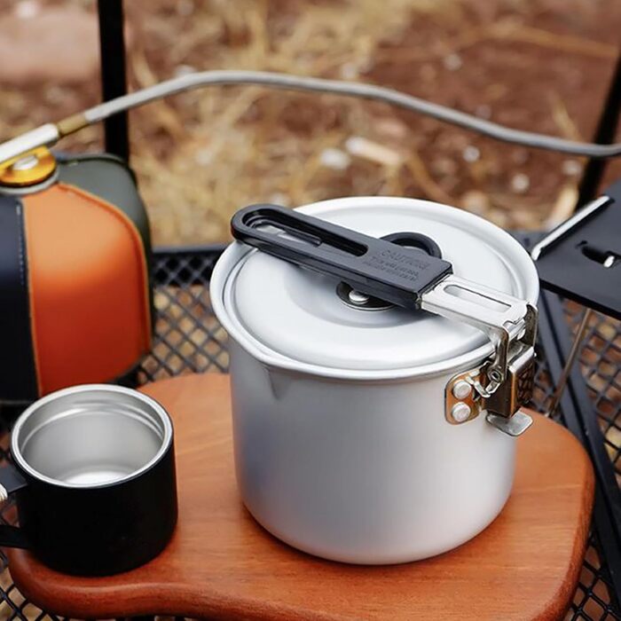 Складаний горщик для кемпінгу 770 мл, горщик для пікніка, відкритий горщик для приготування їжі, чашка з нержавіючої сталі, алюмінієвий корпус, дизайн, антипригарний, одна порція, кемпінг, приготування їжі, походи, барбекю, пригоди та подорожі