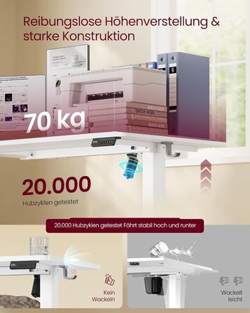 Стіл з регульованою висотою, стіл для роботи стоячи, комп&39ютерний стіл, нагадування про тривале сидіння, функція пам&39яті з 4 висотами, для офісу, 100 x 60 см, хмарно-білий LSD310WZ03 хмарно-білий 100 x 60 см