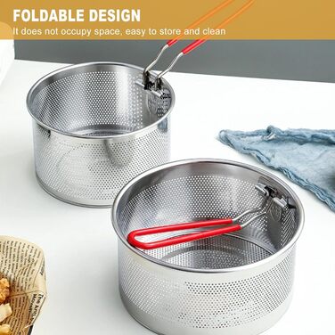 Кошик для смаження, кошик для макаронів з нержавіючої сталі, кошик для глибокої фритюрниці з довгою ручкою, для круглого кошика для їжі (14 см)