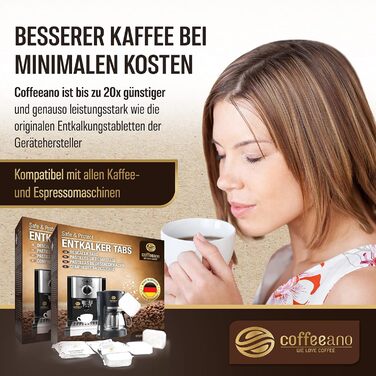Таблетки для видалення накипу Coffeeano 50 для кавомашин та автоматичних кавоварок. Таблетки для декальцинації Delonghi, Siemens (серія EQ), Jura, Krups, Bosch, Miele, Melitta, WMF та інших. 50 таблеток
