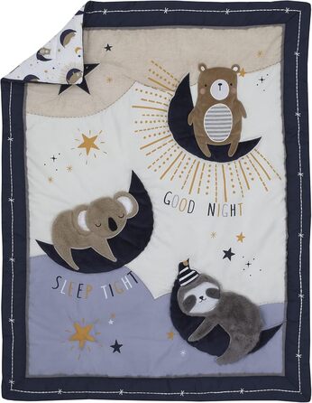 Комплект постільної білизни для дитячого ліжечка NoJo Goodnight Sleep Tight, коала, лінивець, ведмідь, зірка і місяць, 4 предмета,