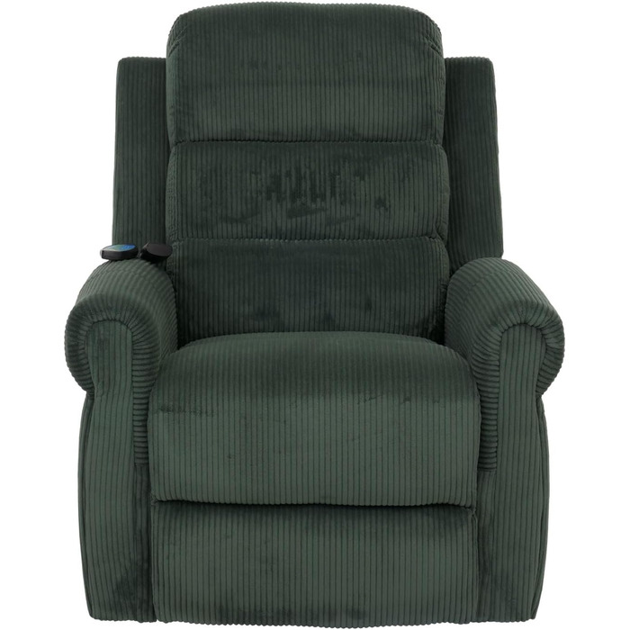 Крісло для телевізора Mendler HWC-K63, відкидне крісло, функція відкидання, допомога підйому, масаж, функція підігріву, тканина (220 г/м) вельвет - зелений