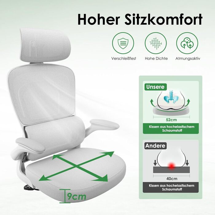 Ергономічне офісне крісло Farini з регульованим підголівником, крісло керівника з підлокітниками, ігрове крісло на колесах, світло-сіре з підголівником