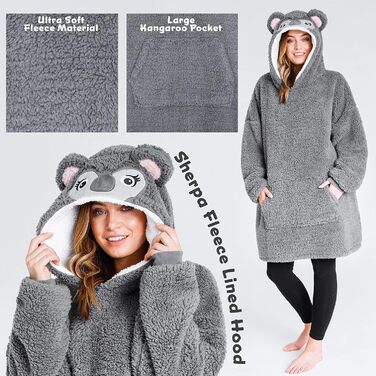 Ковдра CityComfort Oversized Hoodie з рукавами, Oversized Grey Koala