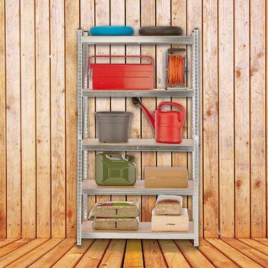 Полиця для зберігання Relaxdays для важких умов експлуатації, 5 ярусів, висота та ширина 180x100x50 см, вантажопідйомність 1250 кг, для підвалу, гаража, металева, срібляста