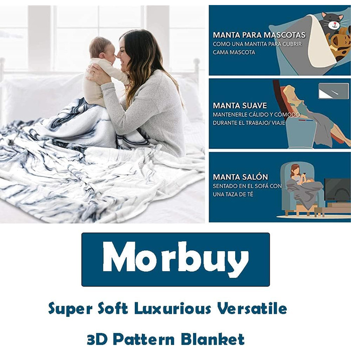 Плед Morbuy Mandala Plush, м&39який фланелевий плед для дивана, теплий плед для дивана, плед з мікрофібри для покривала/кушетки (150x200 см, світло-блакитний) 150x200 см світло-блакитний