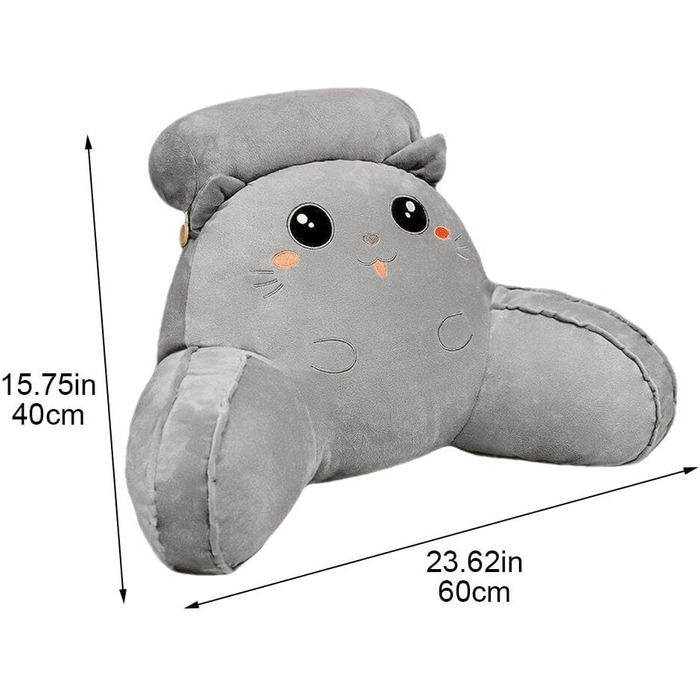 Подушка для читання для ліжка, м&39яка, пухнаста подушка для спини для читання з підлокітниками та знімним підголівником, мила спинка дивана з котом для дорослих та дітей