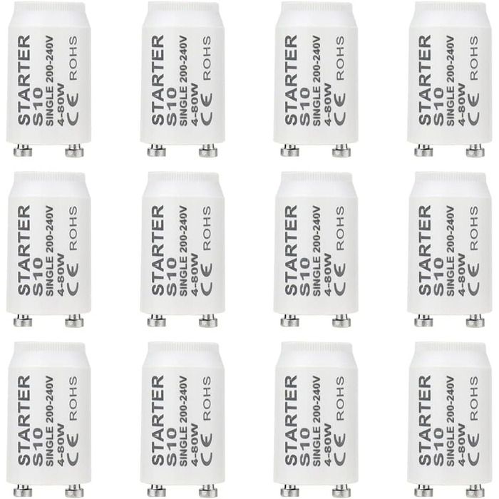 Стартер для люмінесцентних ламп S10 starter longlife 4-80 Вт 200-240V Стартер для люмінесцентних ламп індивідуальне перемикання люмінесцентних ламп, 12 шт.