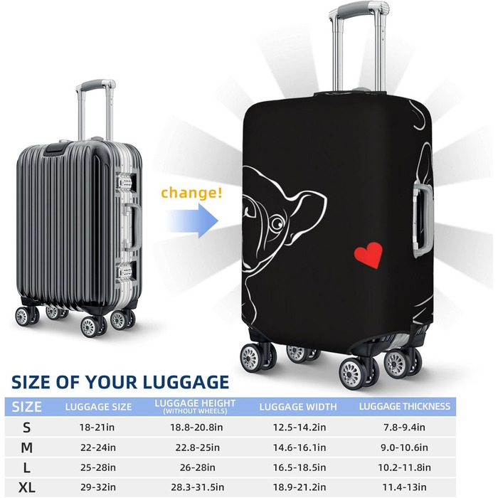 Чохол для валізи для французьких бульдогів, міцний, підходить для валіз розміром 45.7 - 81.3 см, розмір XL, Чорний, X-Large