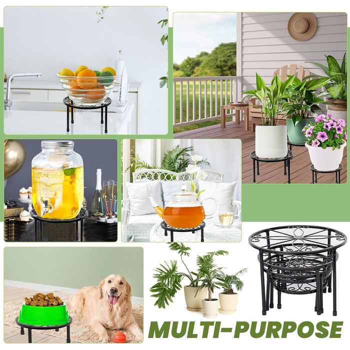 В-1 Набір металевих підставок для квітів Чорний колір Вітальня, Квітковий табурет Садовий для використання в приміщенні та на вулиці, Полиця для квітів Балконна полиця для рослин Декоративна підставка для рослин Приміщення та на вулиці Декор - Різна висот