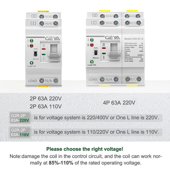 Автоматичний перемикач GEYA з подвійним живленням, електричні перемикачі, джерело безперебійного живлення на DIN-рейці (4-полюсний 63A AC220V) 4P-63A-220V Новий