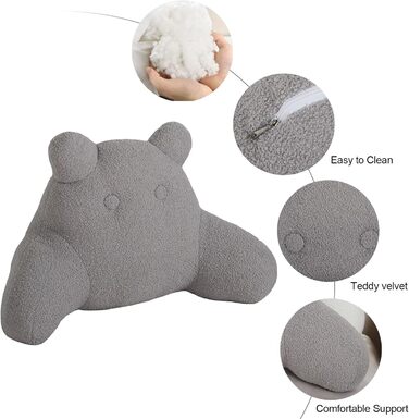 Подушка для читання Mingfuxin для ліжка та дивана, подушка для читання для дітей та дорослих, щоб сидіти на ліжку, подушка для читання зі спинкою, подушка для підтримки підлокітників зі знімним чохлом для спокійного перегляду телевізора, світло-сіра