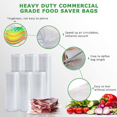 Вакуумні пакувальні пакети Anysea Вакуумна плівка Вакуумні пакети Їжа 6 рулонів вакуумних пакетів без BPA, 20/28500 см, професійна термозбіжна плівка для вакуумного пакувальника та Sous Vide 20*28*500 см 6 рулонів