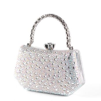 Вишукана кришталева вечірня сумочка Zweig & Ewigkeit з кристалами та срібною металевою ручкою 20 см блискуче клатч для особливих подій, білого кольору