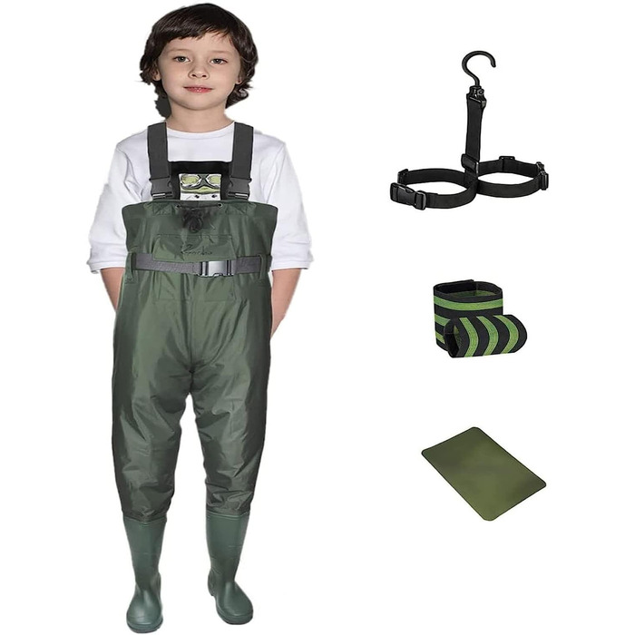Дитячі водонепроникні вейдерси Croch з гумовими чобітьми, ідеальні для риболовлі та ходьби по воді, розмір 35, зелені