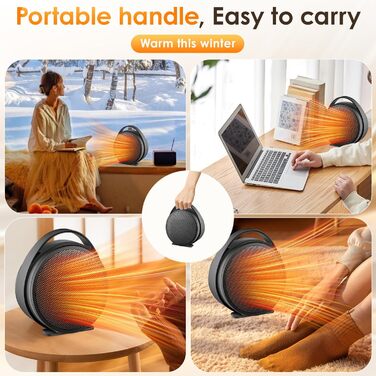 Енергозберігаючий електричний вентилятор-обігрівач, керамічний вентилятор-обігрівач PTC потужністю 1000 Вт, невеликий електричний обігрівач, термостат, захист від перегріву та перекидання, 2 режими, електричний обігрівач для вітальні, спальні, офісу