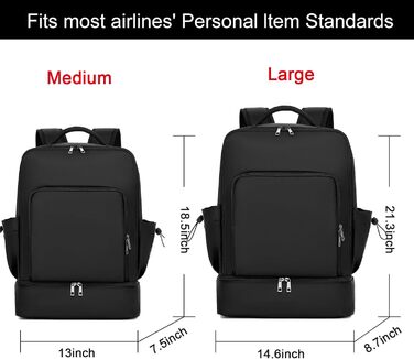 Чоловічий спортивний рюкзак Seyfocnia, водонепроникний рюкзак з відділенням для взуття, легкий дорожній рюкзак, чорний 20 дюймів темно-чорний