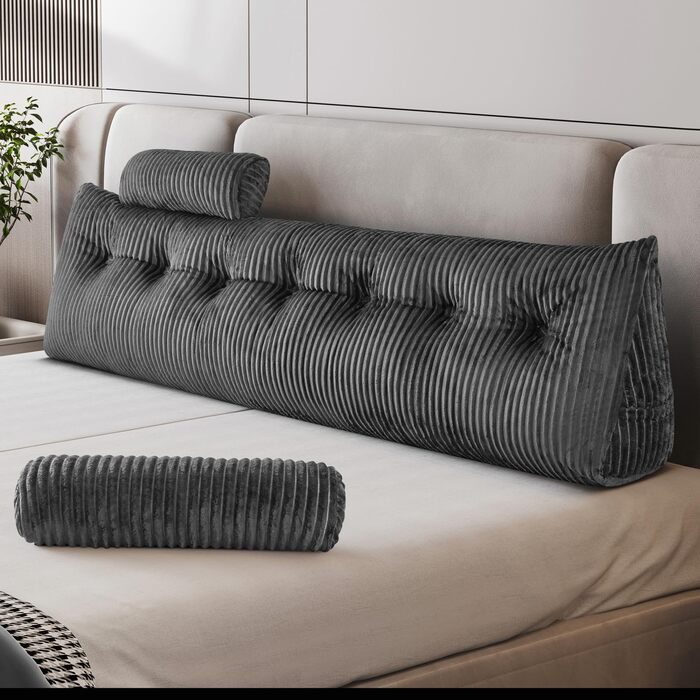 Подушка-книжка Z-hom, клиноподібна подушка, подушка для читання для ліжка та дивана, затишна подушка для спини, практична бічна кишеня, знімний чохол, з круглою подушкою для голови (сіра, 200 * 50 * 20 см) сіра 200 x 50 x 20 см