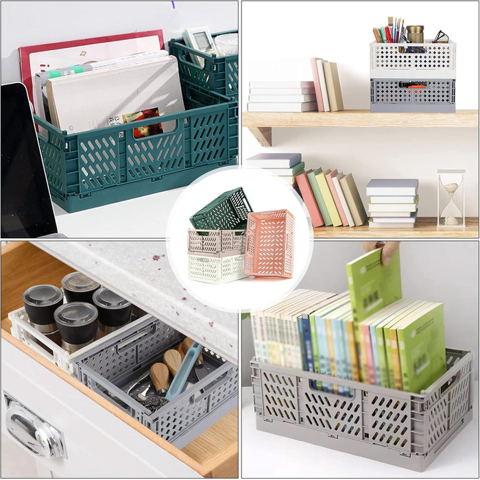 Набір складаних ящиків Bocguy з 4 предметів, міцні пластикові складні коробки, складні кошики для зберігання, штабелювані складні ящики для зберігання на кухні, в спальні, кабінеті, офісі, саду (30,5 * 20 см * 12 см) M - 30 * 20 * 12 см 4 кольори