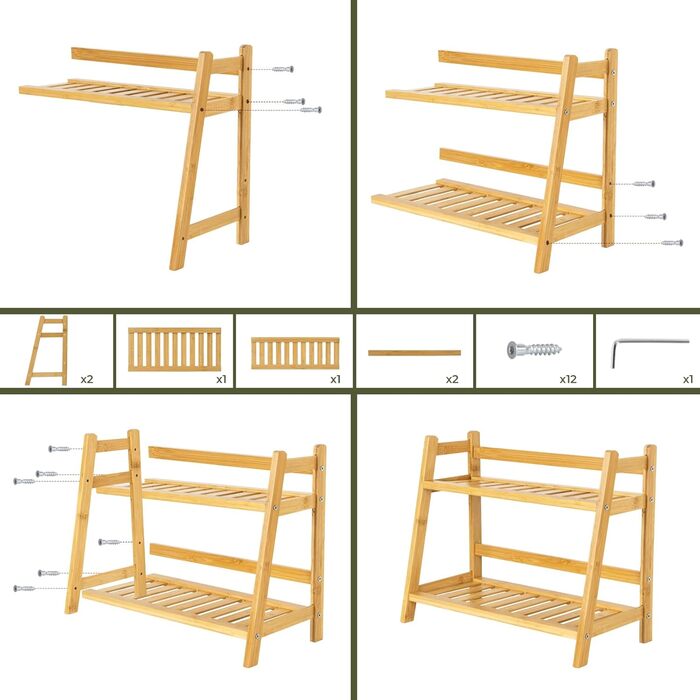 Бамбуковий кухонний органайзер, 2-рівнева полиця для чашок та спецій, підходить для зберігання аксесуарів для матчі та кави на кухні, вдома та в офісі