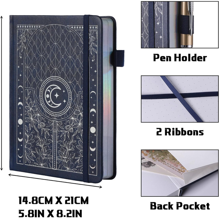 Блокнот Bullet Dotted Journal, щільний нумерований папір 160 г/м, тверда обкладинка A5 з пунктирною сіткою для жінок та чоловіків, для роботи, письма, bullet journaling, малювання, синьо-сріблястий 256