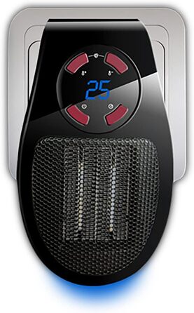 Обігрівач Taurus Tropicano Plug Heater, міні-керамічний, портативний, легкий та компактний, бездротовий вентилятор-обігрівач, програмований термостат, 2 рівні потоку, режим охолодження, 500 Вт, пластик, чорний