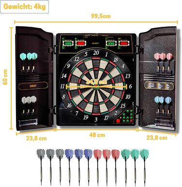 Найкраща спортивна електронна мішень для дартсу Oxford Evolution I зі світлодіодним дисплеєм, включаючи 12 дротиків та 42 запасні наконечники 1-16 гравців 27 ігор - 159 варіацій