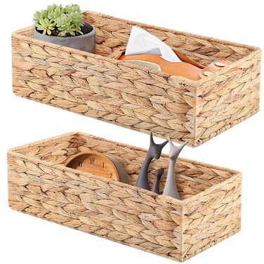 Кошики для зберігання, плетена коробка для зберігання з 2 предметів, плетений кошик для ванної кімнати, штабелювані кошики на полиці, кошик для зберігання для спальні, водяний гіацинт, 2 предмети, натуральний (водяний гіацинт)