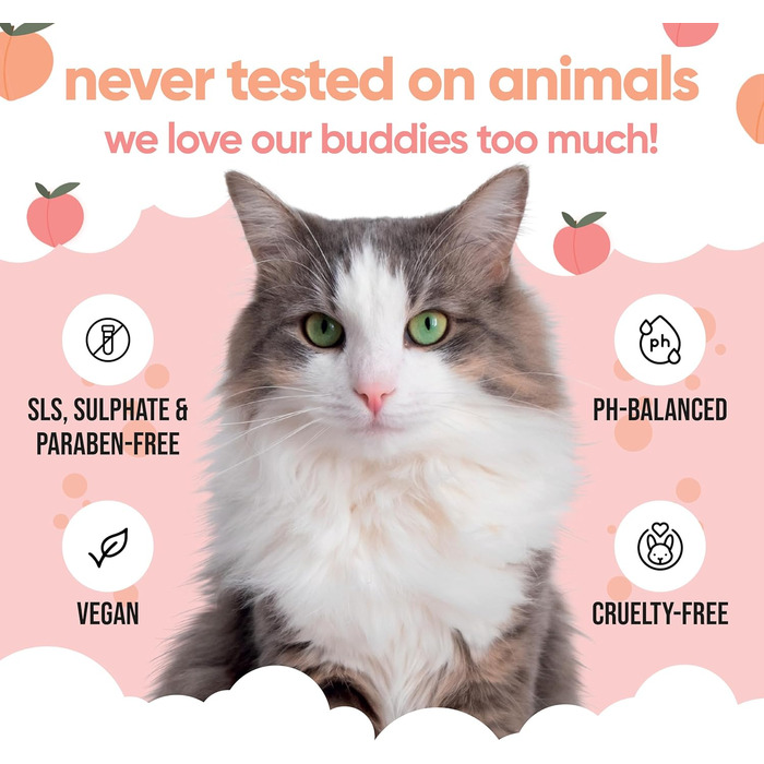 Шампунь для котів Buddycare Peach Шампунь для глибокого очищення Фруктовий аромат з алое вера та вітаміном B5 500 мл