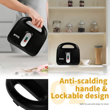 Сендвіч-машина Gotoll 3 в 1, Вафельниця Бутербродниця, гриль змінні тарілки, Бутербродниця, Знімні пластини з антипригарним покриттям, 750 Вт, Сервісний світлофор, Чорний