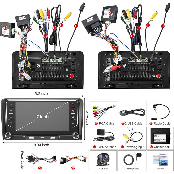 Автомагнітола 464 ГБ для Audi A3 S3 RS3 2003-2012 з бездротовим Carplay та Android Auto, Android 13 7-дюймовий IPS-навігатор з GPS-навігацією, голосовим керуванням SWC, камерою заднього виду, Bluetooth 5.2, Handsfree, WiFi, A3 7 дюймів