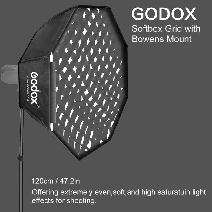 Дюймів восьмикутний софтбокс Стільникова решітка Softboxes Bowens Спалах Кронштейн Speedlite Фотографія LED Відео Студія Портрет (SB-FW120CM), 120