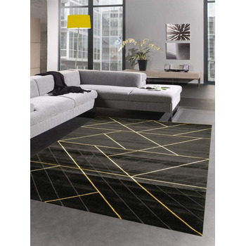 Килим для вітальні сучасний килим геометричний візерунок чорне золото розмір 240 x 340 см
