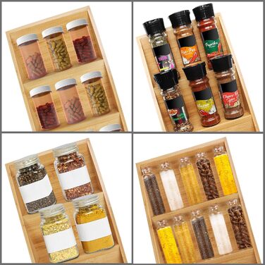Стійка для спецій Kurtzy для кухні, 3 яруси, виготовлена з бамбукового дерева, стійка для спецій, горизонтальна шухляда зберігання спецій упорядкуйте сіль, спеції, трави та вітаміни у ваших шафках